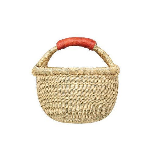 Small Round Bolga Basket with Leather Handle - Natural 22-26cm - My Playroom 