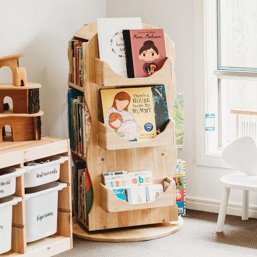 Exploring Revolving Figures: Bunny Tickles Mesasilla Revolving Solid Wood Bookcase - My Playroom 
