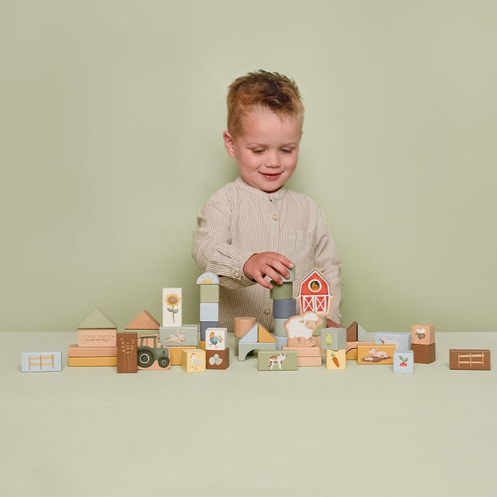 Little Dutch Wooden Farm Building Block Set Developmental Toy 50pc 2yrs+