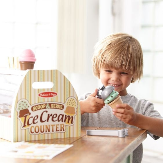 Melissa & Doug Scoop and Serve Ice Cream Counter 28 Pieces Pretend and Imaginative Play 3yrs+