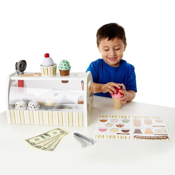 Melissa & Doug Scoop and Serve Ice Cream Counter 28 Pieces Pretend and Imaginative Play 3yrs+
