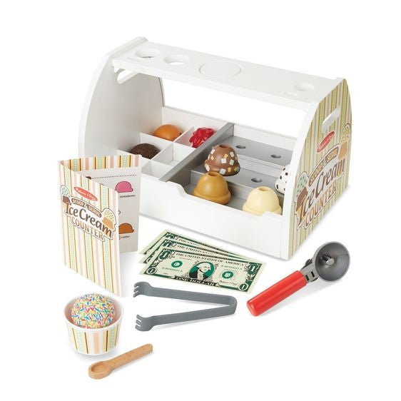Melissa & Doug Scoop and Serve Ice Cream Counter 28 Pieces Pretend and Imaginative Play 3yrs+