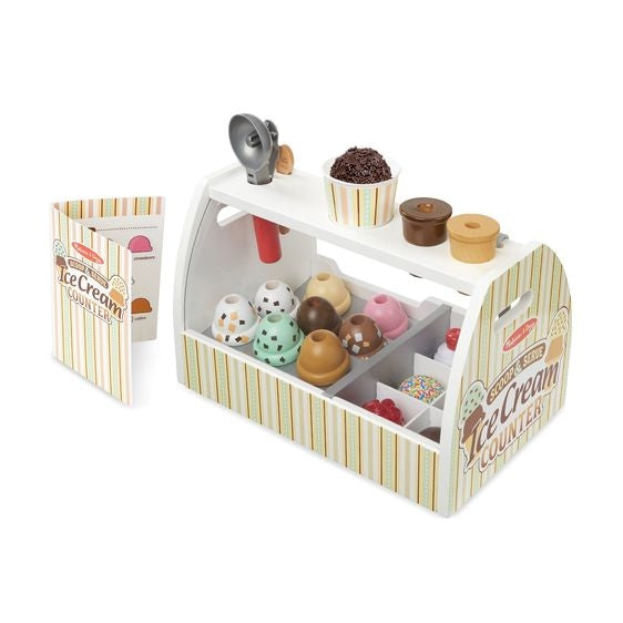 Melissa & Doug Scoop and Serve Ice Cream Counter 28 Pieces Pretend and Imaginative Play 3yrs+