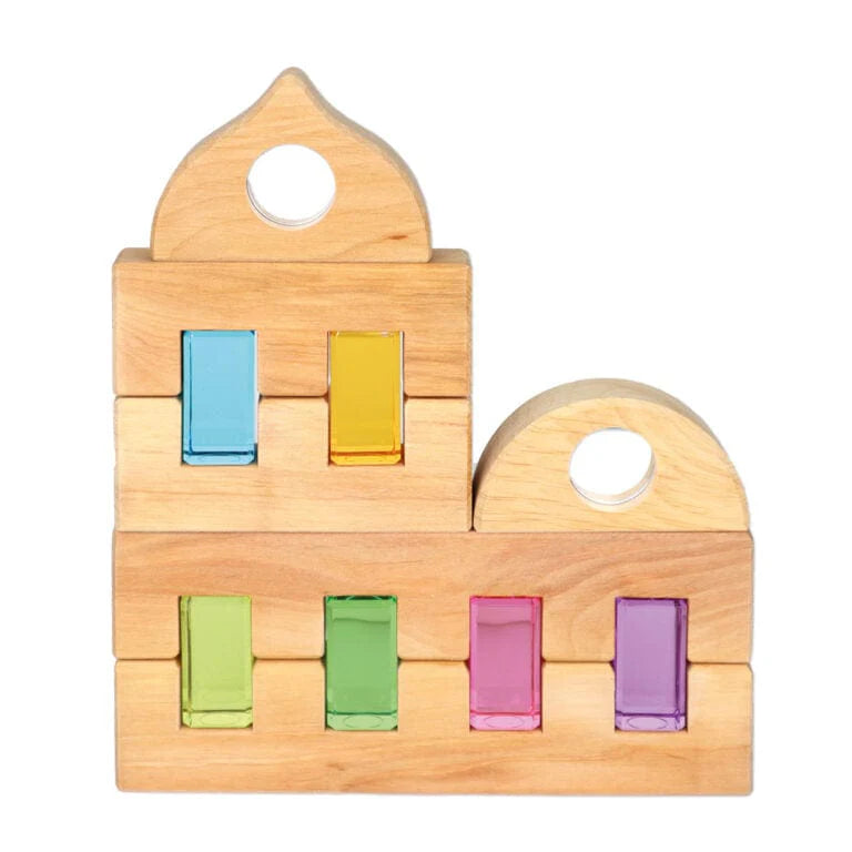 Bauspiel Luminous Building Blocks Pastel 12 Piece STEM Wooden Toys 3yrs+