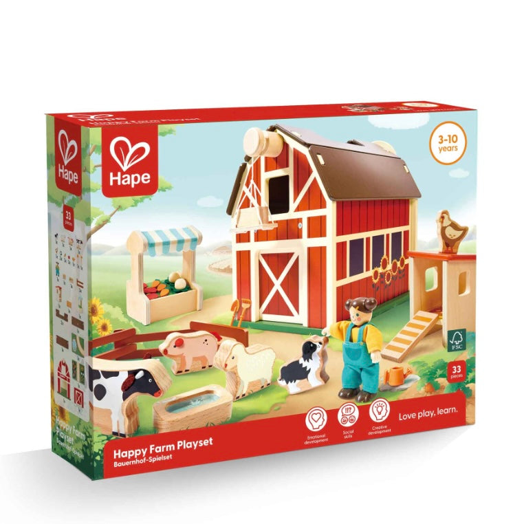 Hape Happy Farm Barn 33pcs Playset Wooden Farm Animals Pretend & Imaginative Play 3yrs+