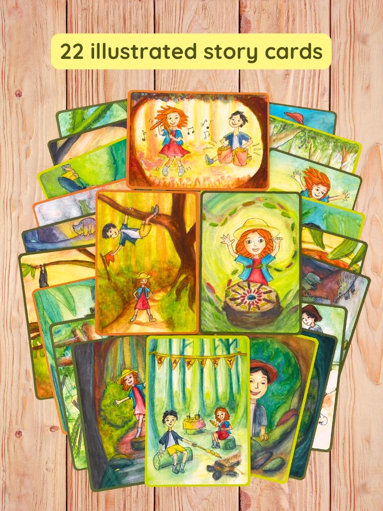 Bush Adventure Cards for Nature Explorers 22pcs by Gumnut Trails Missions, Games and Story Cards Outdoor Travel Toys Storytelling 3yrs+