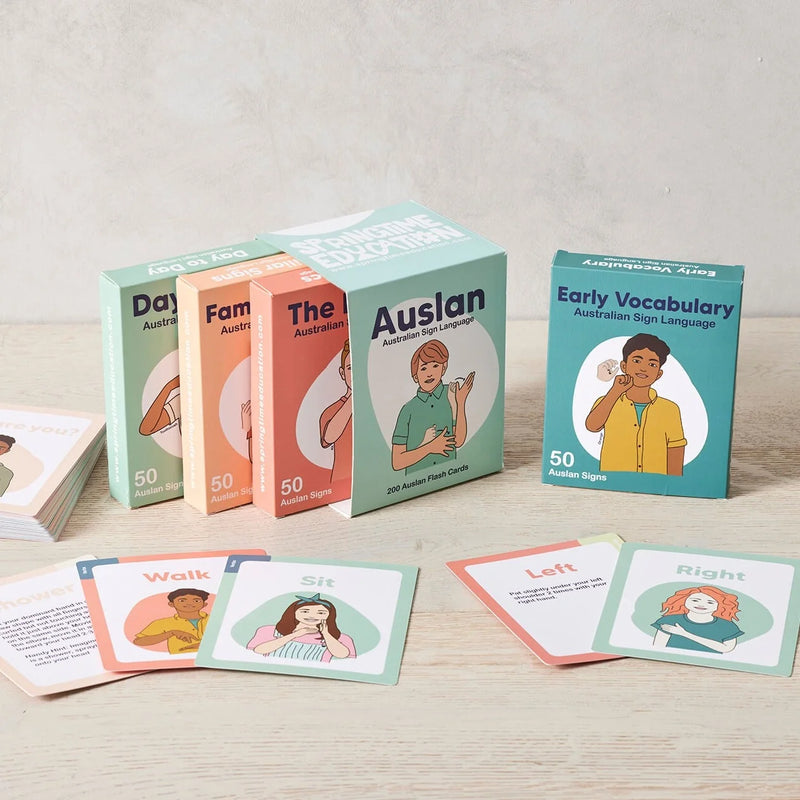 Auslan Flash Cards Set of 4 200pcs by Springtime Education Australian Sign Language Early Literacy Communication Skills NDIS 3yrs+