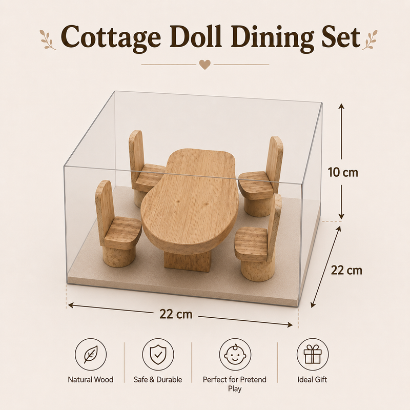 Qtoys Cottage Doll Dining 5pc Set Dollhouse Furniture Pretend & Imaginative Play 3yrs+