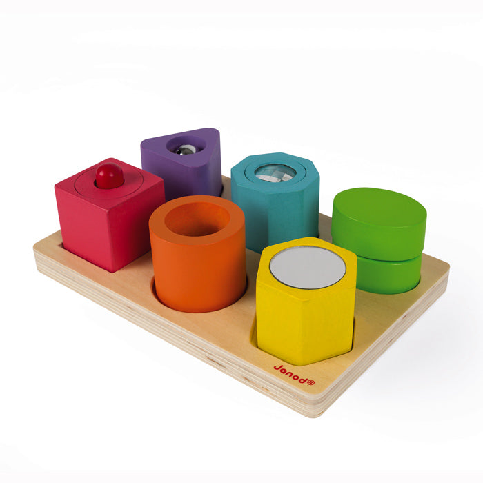 Janod Shapes and Sounds 6 Block Puzzle Cognitive Developmental Toys for Toddlers Gifts Idea Best Seller 12m+