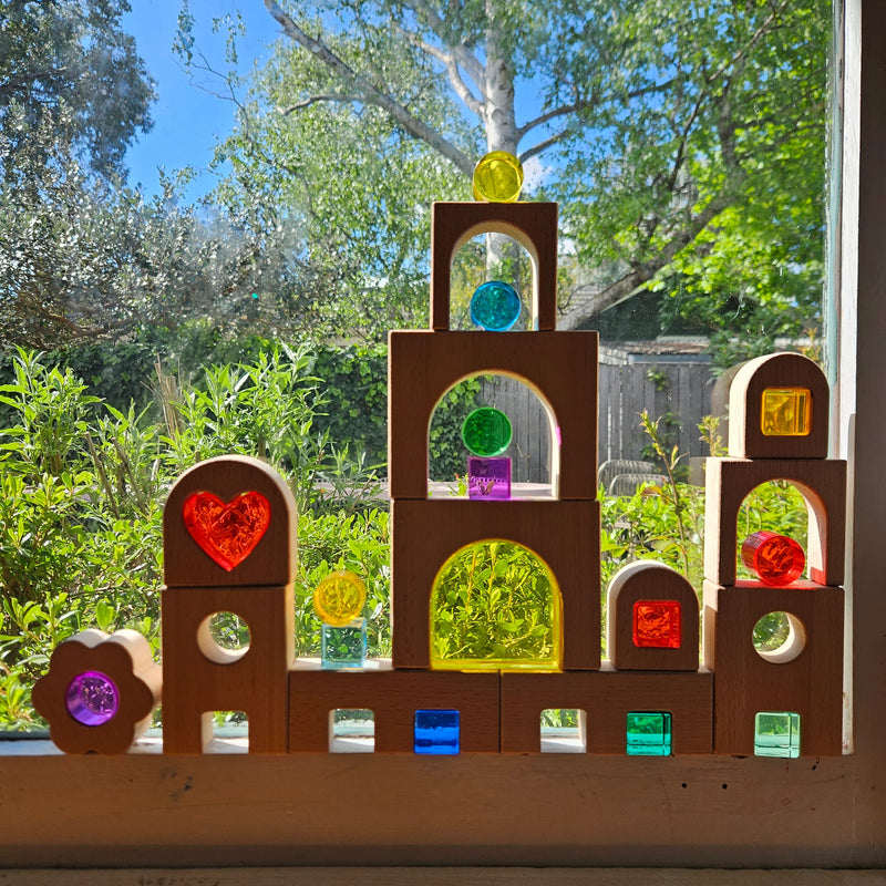 My Little Creator Rainbow Lucite Kingdom Set 34pcs Building Blocks Wooden Toys Gift Idea for 18m+