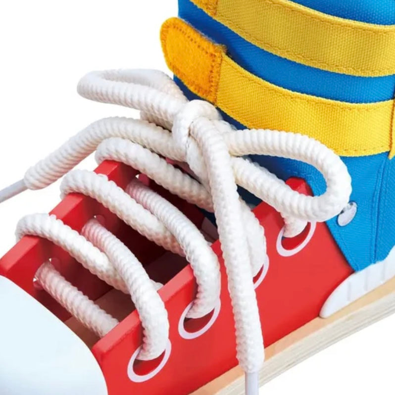 Hape Wooden Tie-It Lacing Sneaker 4 Fastening Types Montessori Practical Life Materials 3yrs+