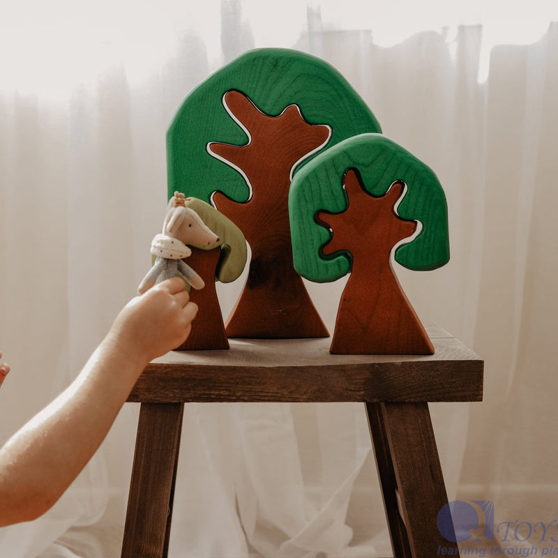Qtoys Coloured Wooden Trees Set of 3 Pretend & Imaginative Play wooden Toys 2yrs+