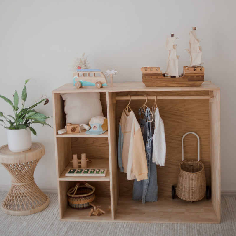 Qtoys Montessori Inspired Wardrobe 120cm (L) x45cm (W)x100cm (H) Kids Storage Furniture