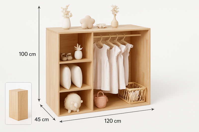 Qtoys Montessori Inspired Wardrobe 120cm (L) x45cm (W)x100cm (H) Kids Storage Furniture