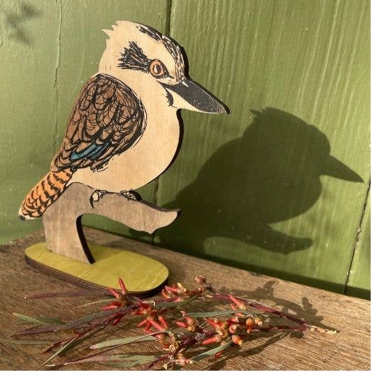 Bridget Farmer Printmaker Laughing Kookaburra Wooden Standing Bird Figurine Ornament