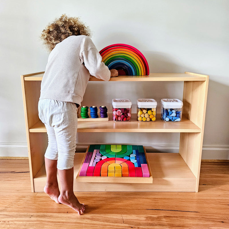 Montessori Beechwood 3 Tier Toddler / Kids Toy Book Shelf 34.5(D) x 100(L) x 70(H)cm Kids Furniture Best Seller (Heavy Shipping) ETA DECEMBER