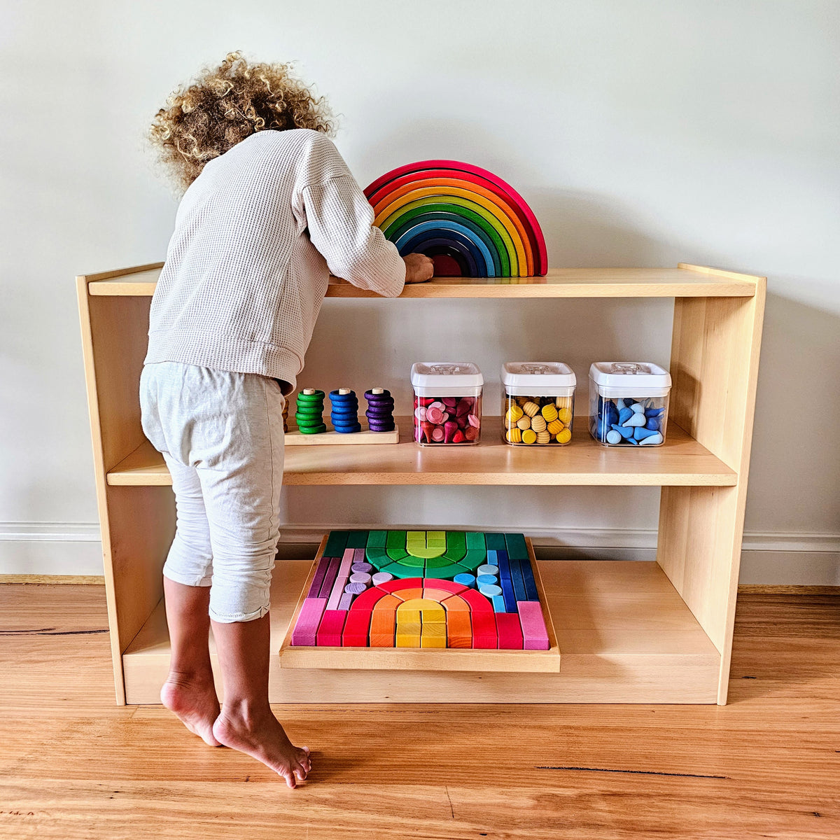 Montessori Beechwood Tier Toddler Kids Toy Book Shelf