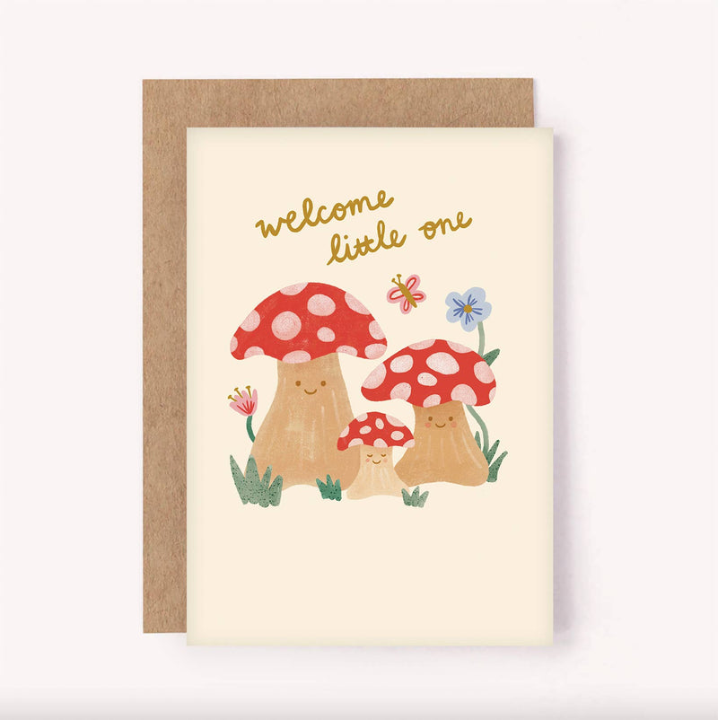 Welcome Little One Mushroom Greeting Card By Lauren Sissons Studio New Born Card