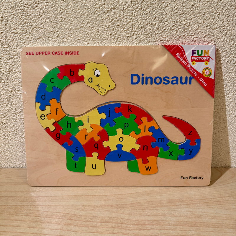 Fun Factory Wooden Dinosaurs Raised Lowercase Puzzle Early Literacy Cognitive Language Development Toys 3yrs+
