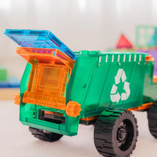 TileTek Mega Recycling Truck 14 Piece Set by Learn and Grow Toys Magnetic Tiles Toy Car 3yrs+