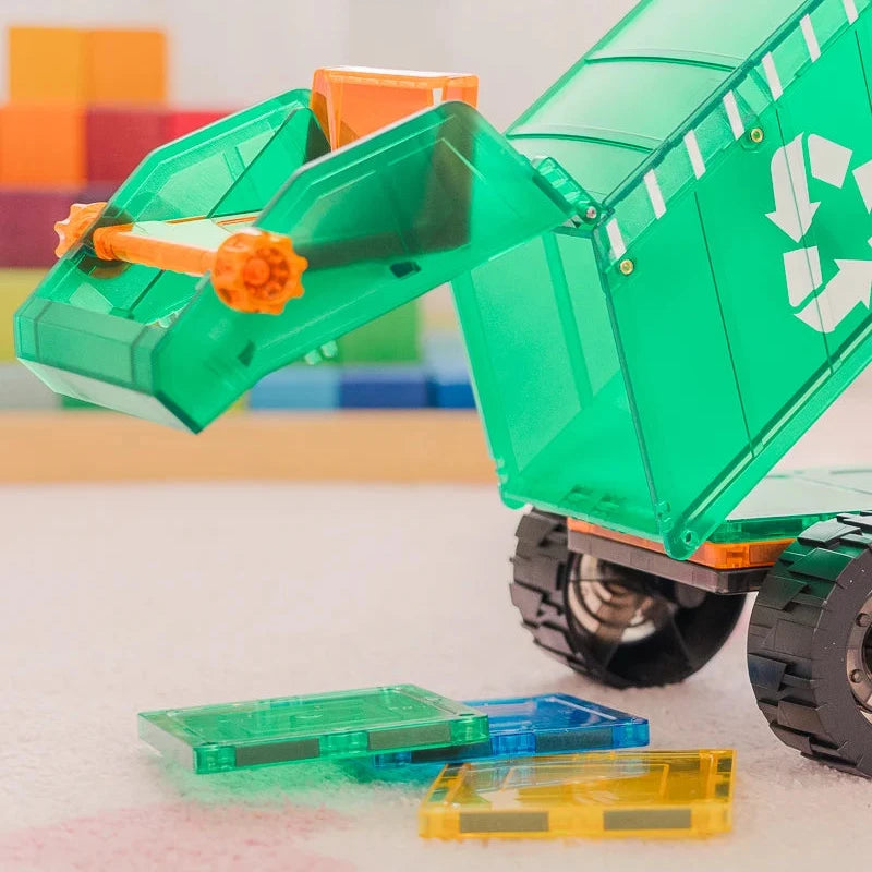 TileTek Mega Recycling Truck 14 Piece Set by Learn and Grow Toys Magnetic Tiles Toy Car 3yrs+