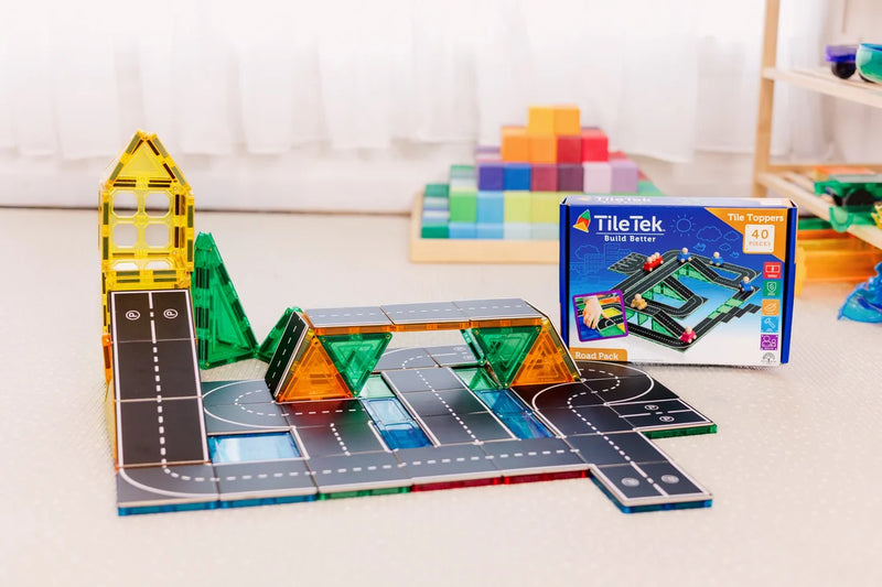 TileTek Magnetic Tile Toppers Road 40 Piece Set by Learn and Grow Toys Magnetic Tiles 3yrs+