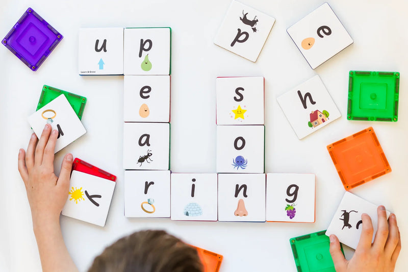 Learn and Grow Toys Magnetic Tiles Topper Alphabet Lower Case Pack 40 Piece Cognitive Language Early Literacy Phonics Best Seller 3yrs+