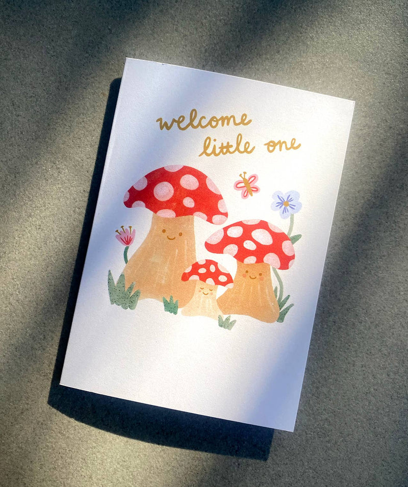 Welcome Little One Mushroom Greeting Card By Lauren Sissons Studio New Born Card