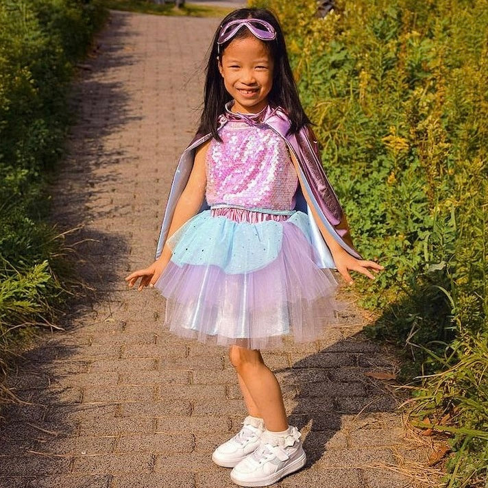 Super Duper Tutu Pink & Blue Cape with Mask Size 4-6 by Great Pretenders Costume 4yrs+