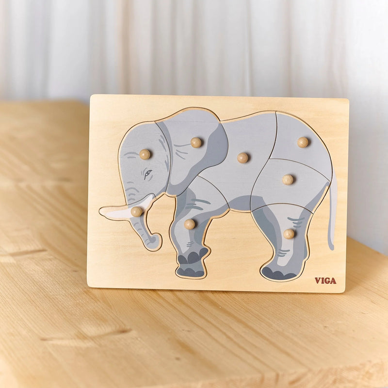 Viga Toys Montessori Wooden Elephant Knob Puzzle 8pcs Developmental Toys Baby Toys 18m+