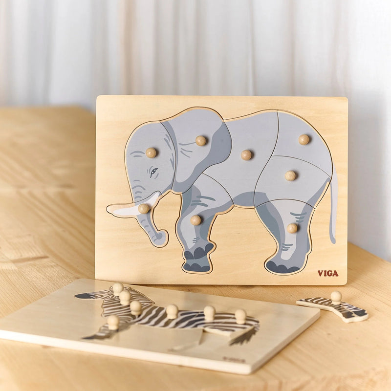 Viga Toys Montessori Wooden Elephant Knob Puzzle 8pcs Developmental Toys Baby Toys 18m+