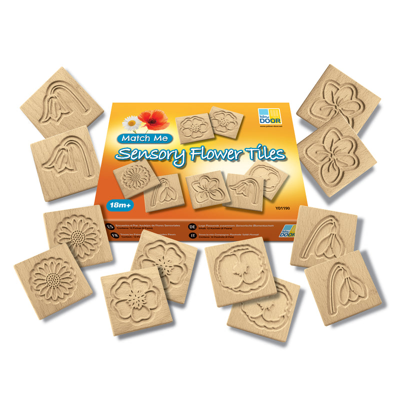 Yellow Door Match Me Wooden Sensory Flower Tiles 12pcs Art and Craft for Kids Playdough Sand Toys Sensory Toys 18m+