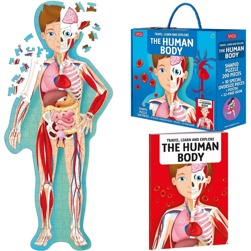 Travel, Learn and Explore The Human Body 200pcs Book and Puzzle Set by Sassi Early Science STEM Gift Set 6yrs+