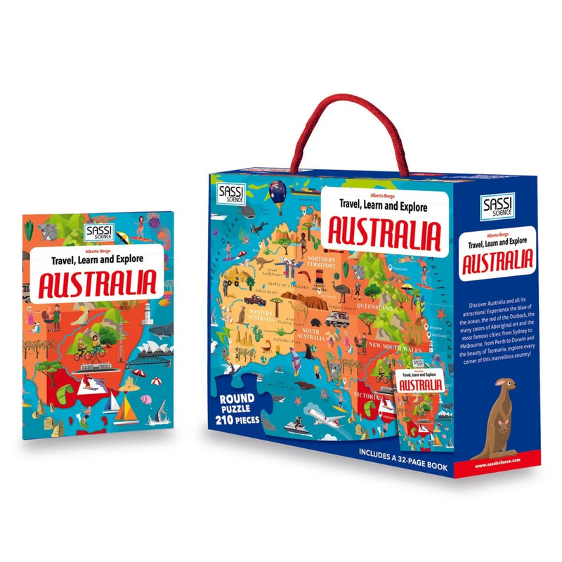 Travel, Learn and Explore Australia 210pc Book and Puzzle Set by Sassi Gift Set 6yrs+
