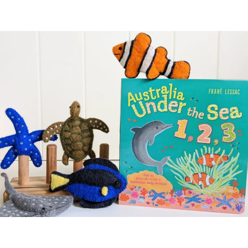 Tara Treasures Felt Australia Under the Sea Finger Puppet and Book Set Pretend and Imaginative Play Felt Animals Best Seller 3yrs+
