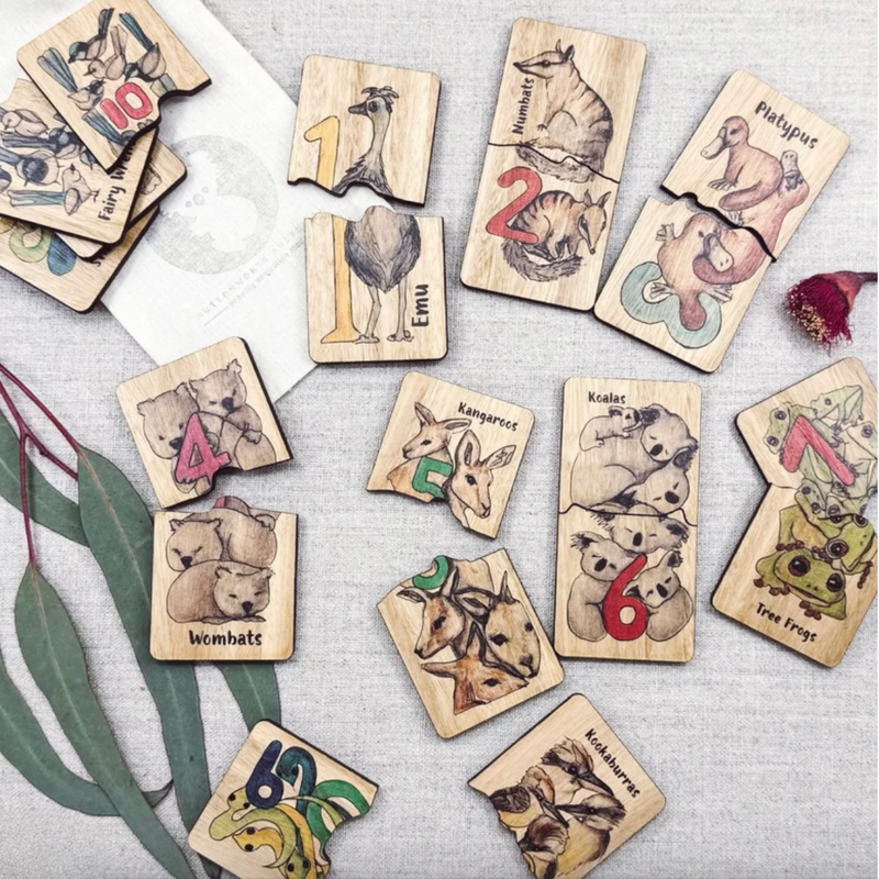 Australian Animal Numbers Game 1-10 Matching Puzzle by Buttonworks  Early Maths Wooden Puzzle Australian Theme 3yrs+