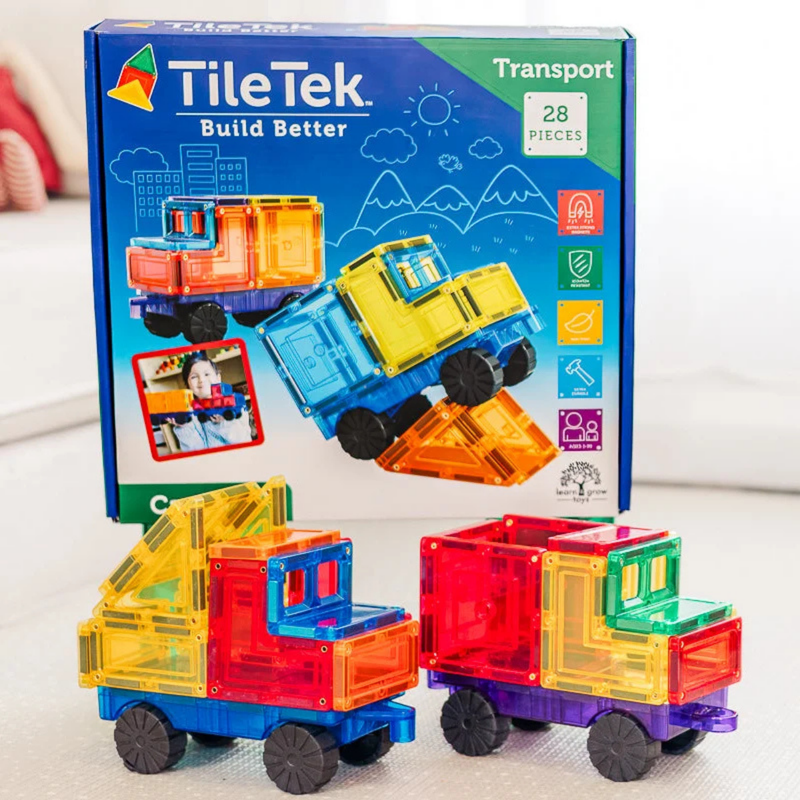 Learn and Grow Toys Magnetic Car Pack 28 Piece by Tile Tek Magnetic Tiles Toy Car 3yrs+
