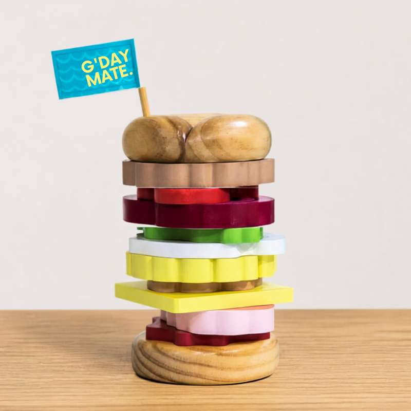 Wooden Stacking Burger Set by Make Me Iconic Play Kitchen Pretend & Imaginative Play 18m+