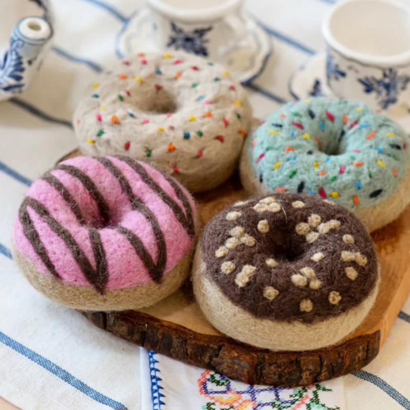 Tara Treasures Felt Doughnuts Set of 4 Pretend and Imaginative Play Kitchen Accessories 3yrs+