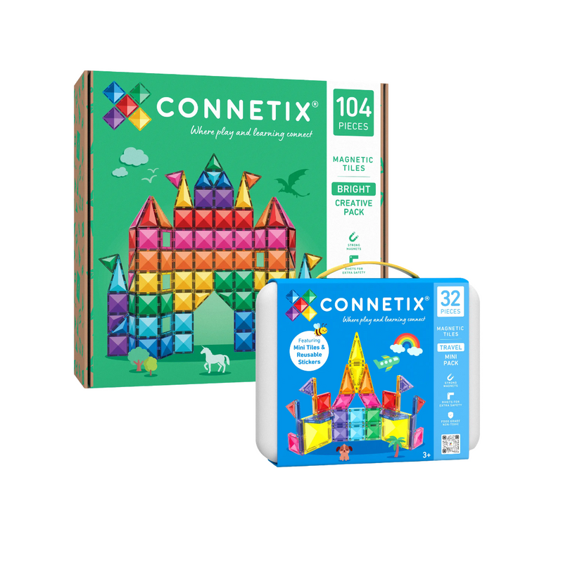 Connetix Tiles Bright Creative and Travel Mini Pack 136 Piece Bundle Set NEW 2026 3yrs+