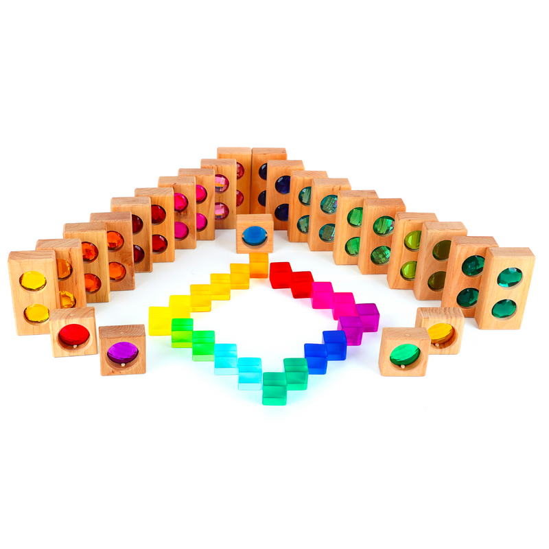 Bauspiel Wooden Colour Building Blocks with Translucent Cube 45pcs Best Seller Wooden Toys 3yrs+