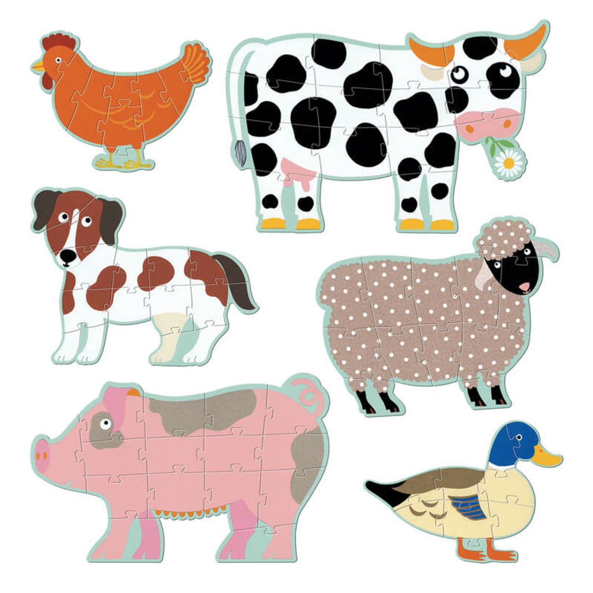 Djeco Farm Animal Giant Puzzle Set - Honore and Friends 9,12,15pc