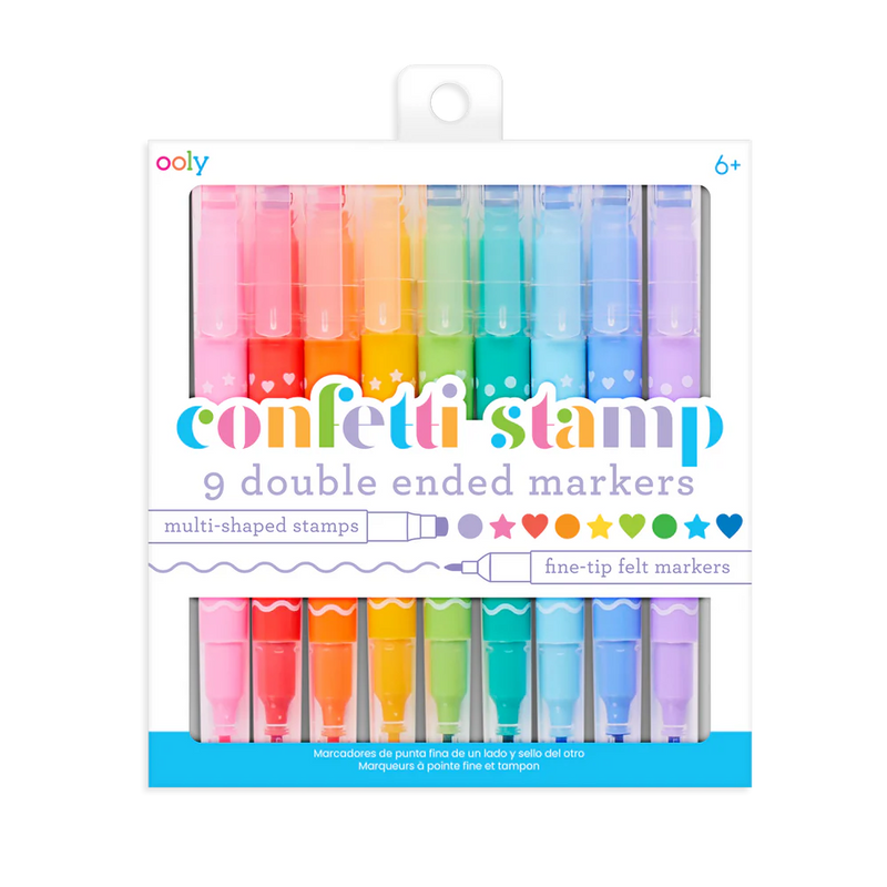Ooly 9 Double Sided Felt tip Pens with Stamps Confetti Stationary Art and craft for kids 6yrs+