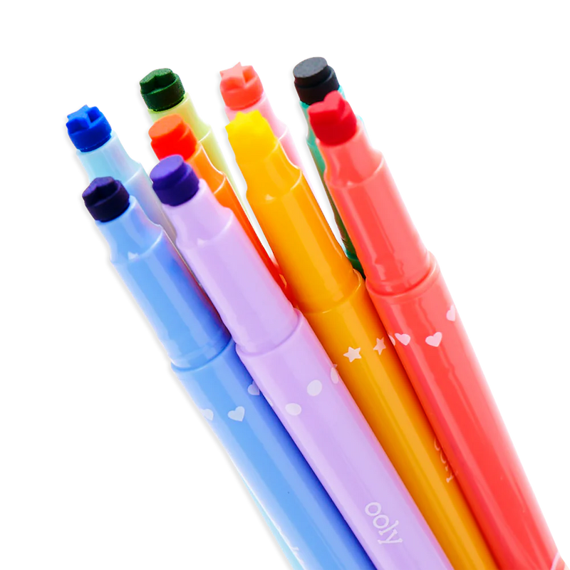 Ooly 9 Double Sided Felt tip Pens with Stamps Confetti Stationary Art and craft for kids 6yrs+