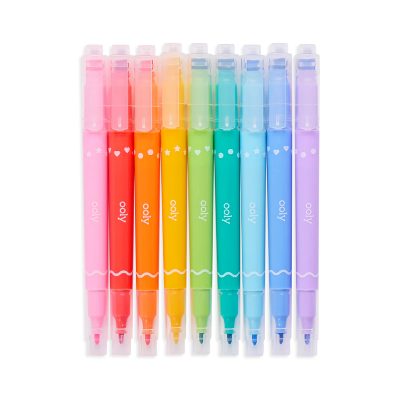 Ooly 9 Double Sided Felt tip Pens with Stamps Confetti Stationary Art and craft for kids 6yrs+