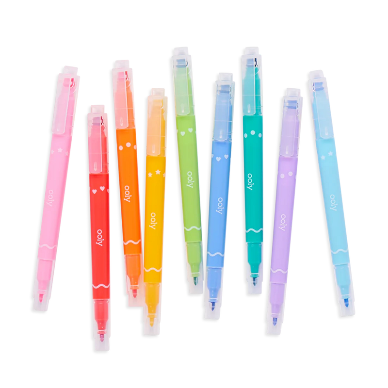 Ooly 9 Double Sided Felt tip Pens with Stamps Confetti Stationary Art and craft for kids 6yrs+