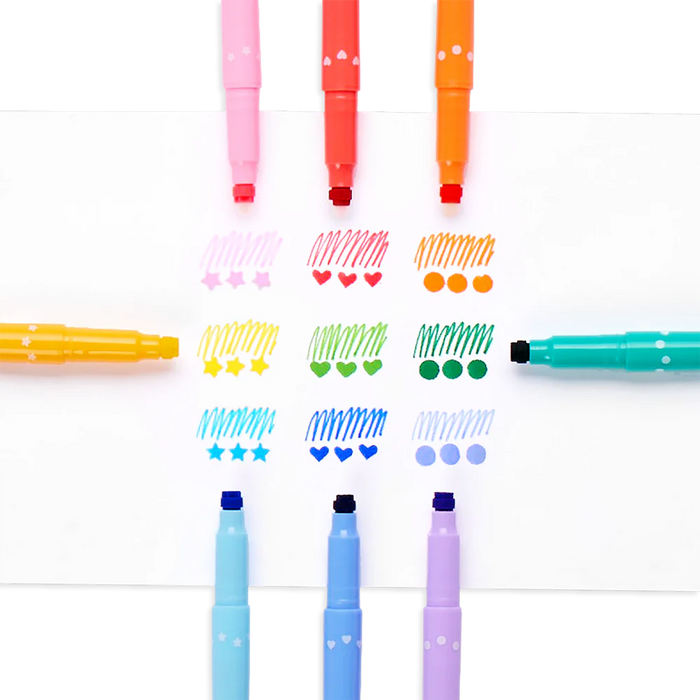 Ooly 9 Double Sided Felt-tip Pens with Stamps Confetti 6yrs+