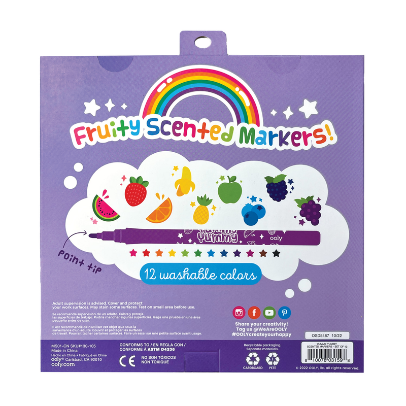 Ooly Yummy Yummy 12 Washable Fruit Scented Markers Point Tip Stationary Art and craft for kids 3yrs+
