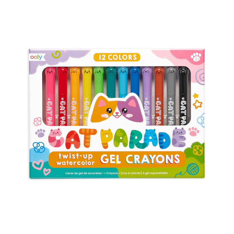 Ooly 12 Cat Parade Twist-Up Watercolour Gel Crayons Stationary Art and craft for kids 3yrs+