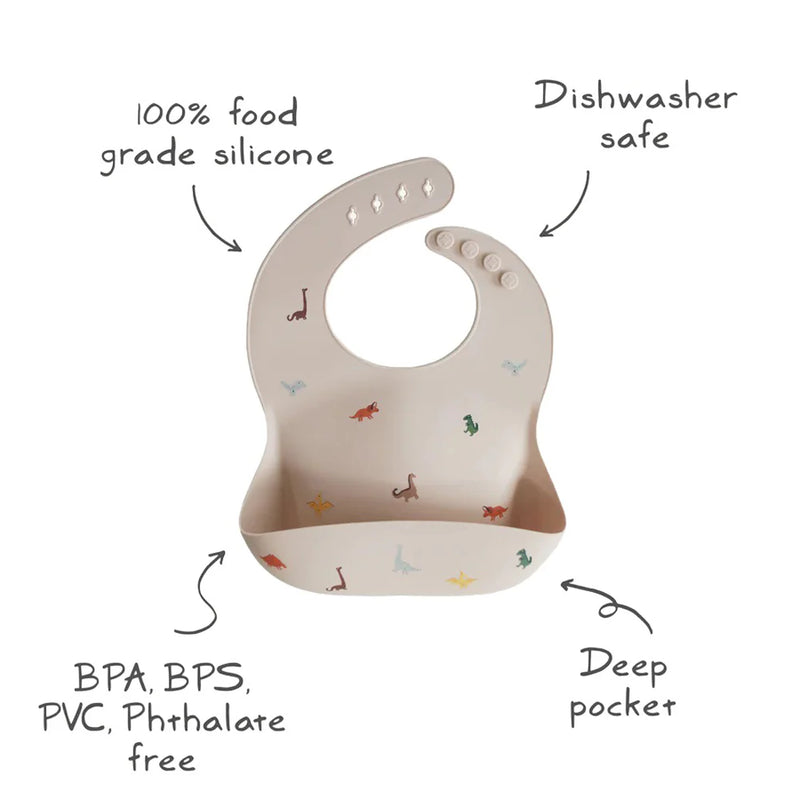 Mushie Silicone Baby Bib Dinosaurs Baby Gift 0m+